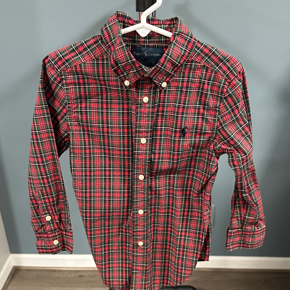 Ralph Lauren Kids Red and Green Plaid Button-Down Shirt